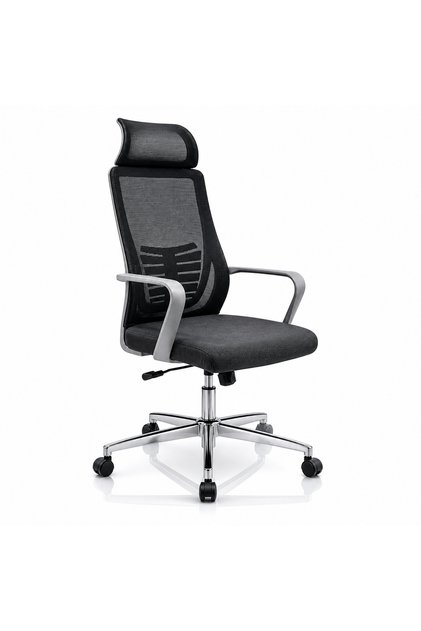 Scaun de birou și gaming ergonomic reglabil, gri, tetieră 2D, mecanism Syncron, spătar din plasă