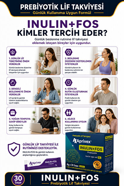 Aprivex Inulin + FOS Prebiyotik 30 Saşe (8g) Lif Takviyesi – ve