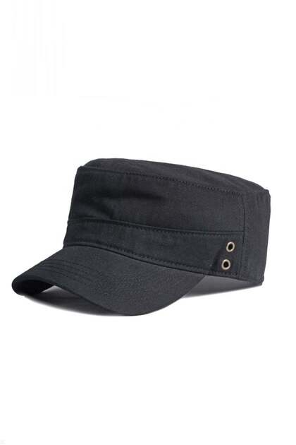Men's Denim Fidel Castro Cap with Eyelet Detail - Black