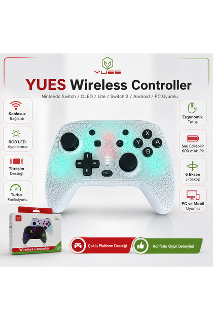 YUES Switch Pro Controller | Işıklı Oyun Kolu – Switch / Switch