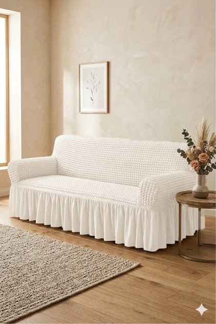 Elastic 3-Seater Sofa Cover Non-Slip Flexible and Washable Sofa Cover - Light Cream