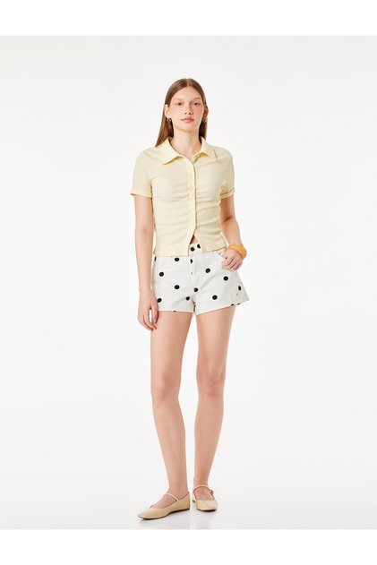 Bürümcük Fabric Buttoned Classic Collar Short Sleeve Crop T-Shirt