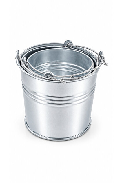 ハリナガリンボウ　蓋つき③ BAŞAK Metal Galvaniz Su Kovası Yuvarlak 3'lü 15 Lt 12 Lt 10 Lt