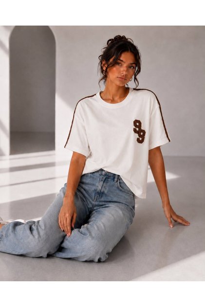 Women's Number Printed 100% Cotton Basic T-Shirt