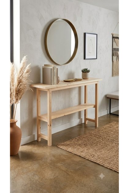 Naturel Ladin Ahşap Dresuar Raflı Modern Dekoratif