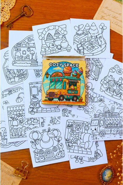 Cozy Space Temalı Mini Boyama Kartpostalları 36 Adet