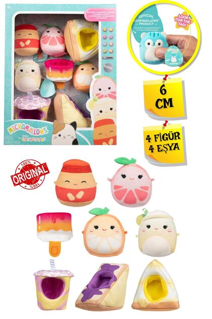 Micromallows Squishmallows Mini Yumuşak Peluş Oyuncak 4 Figür + 4 Aksesuar Figür Seti - 6 CM