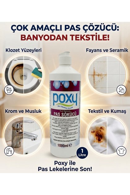 Pas Sökücü 1Lt Wc, Klozet, Seramik, Lavabo, Demir ,Tekstil, Çamaşır Paslarında Etkili