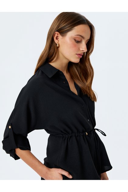 Long Sleeve Waist Lace-Up Pocket Detail Shirt Jacket