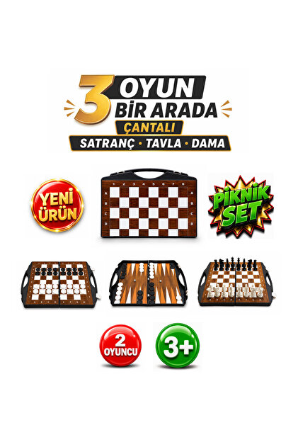ALAY Ticaret Çantalı Üçü Bir Arada Set - Satranç - Tavla - Dama