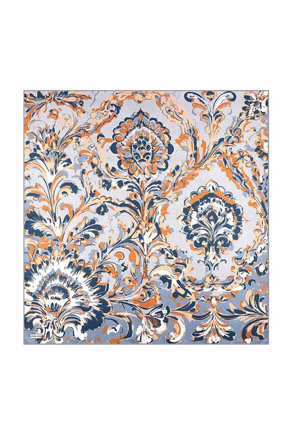 Ice Blue Flower Pattern Twill Silk Scarf