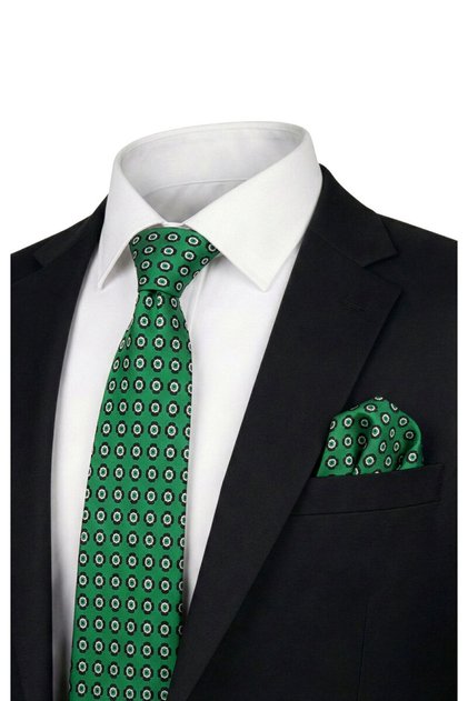 Set cravată din mătase cu model verde