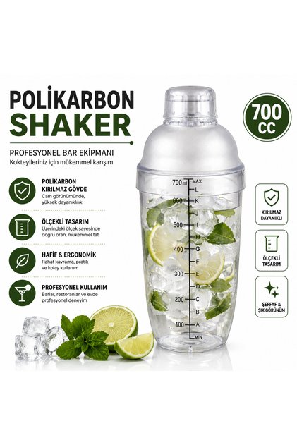 Polycarbonate Cocktail Shaker 700 Cc with Scale | Professional Bar Shaker