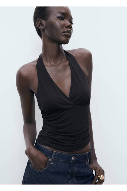 Blouse with Open Back V-Neck