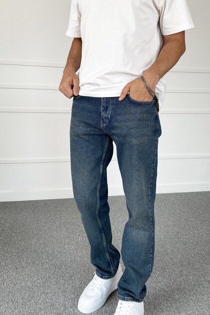 Blugi bleumarin cu croială regulară - Pantaloni din denim