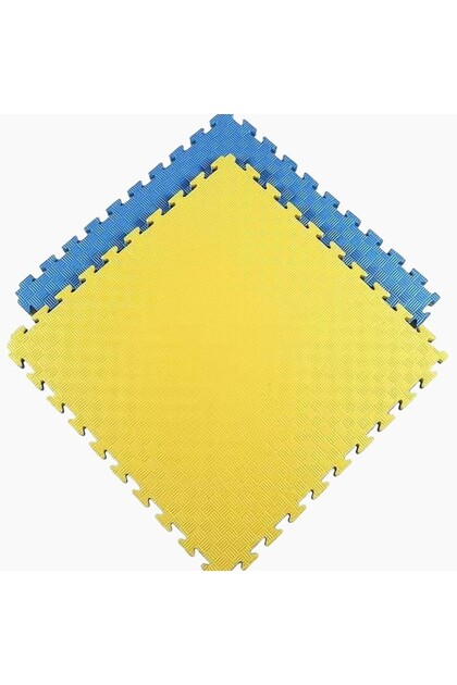 Covoraș puzzle XXL, spumă EVA, 100x100 cm, grosime 2 cm, antiderapant, bicolor galben/albastru
