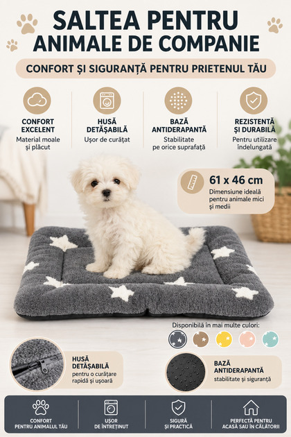 mattress, removable cover, non-slip, 61x46cm, durable, star pattern, Gray
