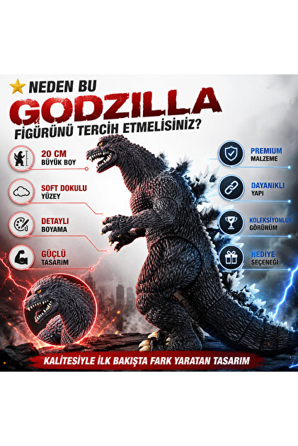 e-life shop 2'li Godzilla Aksiyon Figürü Seti 20 CM Soft Dokulu