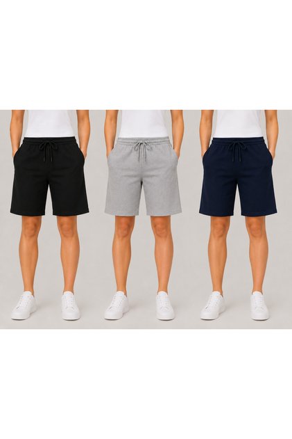 3 Pieces Black-Grey-Navy Blue Women's Oversize Shorts Bermuda Comfortable Fit Anti-Sweat