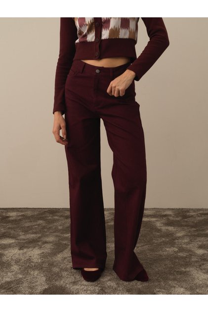 Kadın Bordo Pamuk Dokulu Oversize Pantolon