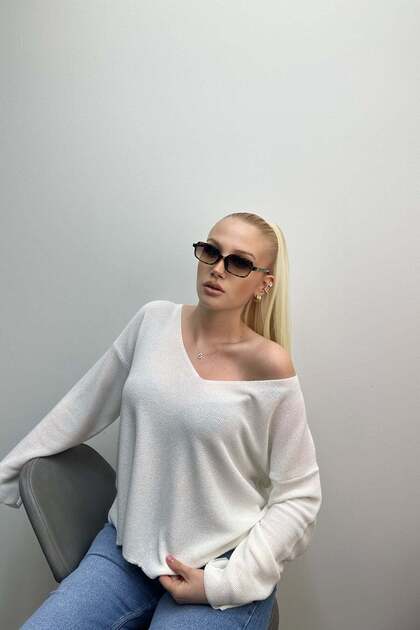 V-Neck Draped Knit Sweater