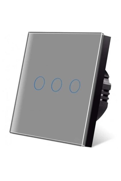 Comutator tactil iUni 3F, sticlă securizată, LED, argintiu