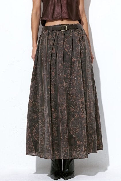Bdart High Waist Paisley Patterned Midi A-Line Skirt