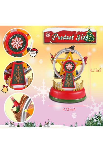 Ferris wheel LED Christmas Carousel Decoration Music Box with Lights Holiday Village Scene Ornament
