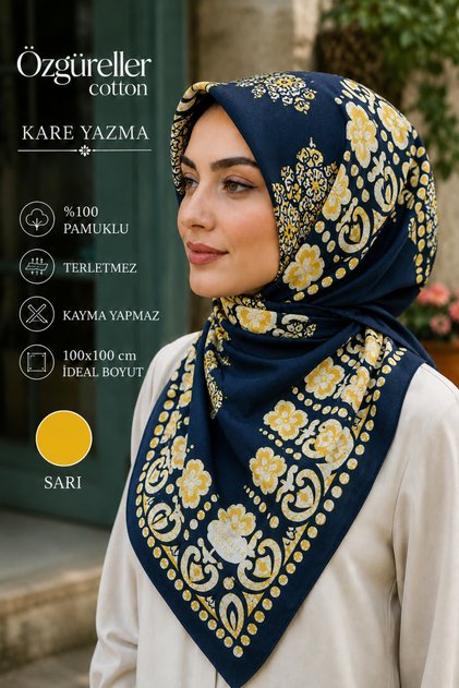 %100 Pamuklu Etnik Desen Yazma ,Hediyelik Kaymayan Terletmeyen Tesettür Pamuklu