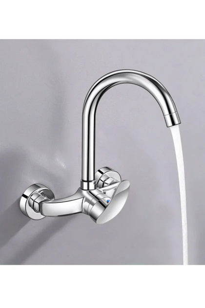 ChromeB Kitchen Hot and Cold Water Mixing Faucet, Wall-Mounted Shower Head, Single Handle, Double Ho