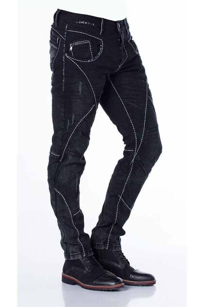 Cd288 Patchwork Stitched Biker Style Jeans Trousers