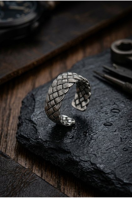 Geometric Spiral Rope Weave Antique Special Design Masculine Adjustable Men's Ring