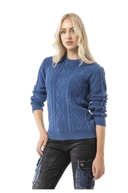 Wp267 Women's Knit Sweater - Cable Knit Sweater with Round Neck and Ribbed Cuffs | Daily and Transitional Positions
