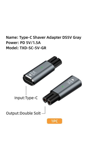 TXD-SC-5V-GR Hobo 5V Type-C Shaver Adapter Charging Converter for Philips One Blade QP2724 QP2834 QP