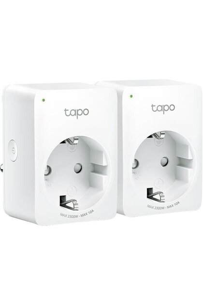 Комплект от 2 смарт контакта Mini Tapo P100, Wi-Fi, гласово управление, 10A, съвместим с Android/iOS, Alexa и Google Assistant, 220-240V, бял