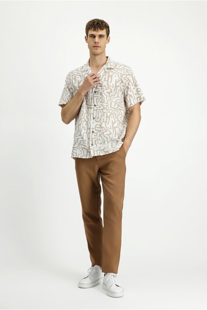 Slim Fit Dar Kesim Beli Lastikli Lyocell Kanvas / Chino Pantolon