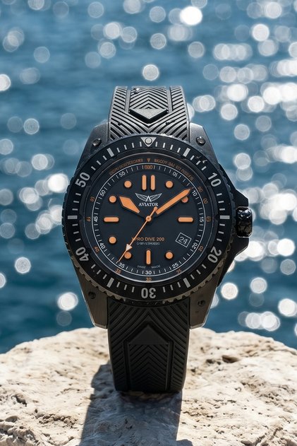 XPRO Dive 200 Erkek Kol Saati 42.8 mm Safir Cam 20 ATM Siyah Silikon Kayışlı Dalış Saati