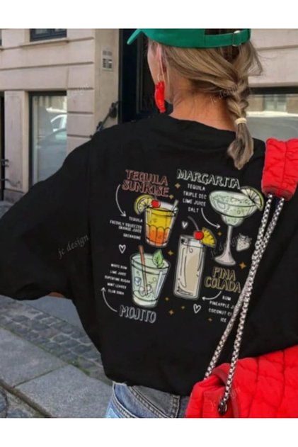 Margarita Printed Oversize Cotton Crew Neck T-Shirt Tshirt