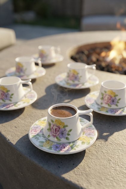 Ross 6-Person Porcelain Coffee Cup Set - 90 ml