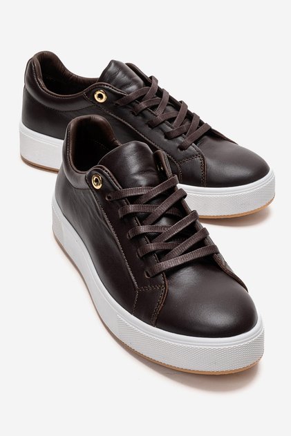 Pallen Brown Leather Genuine Leather Women's Casual Sports Shoes