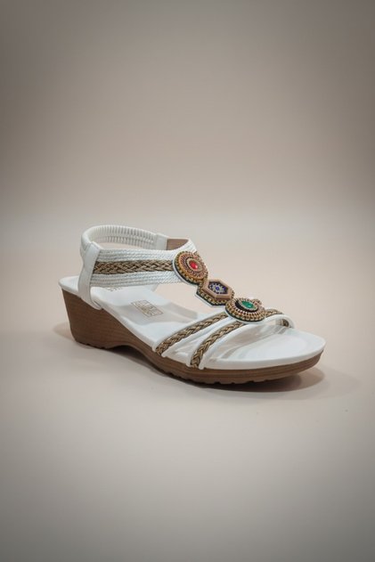 26Y241-1 by White Full Orthopedic Sole High Heel Stone Women's Sandals