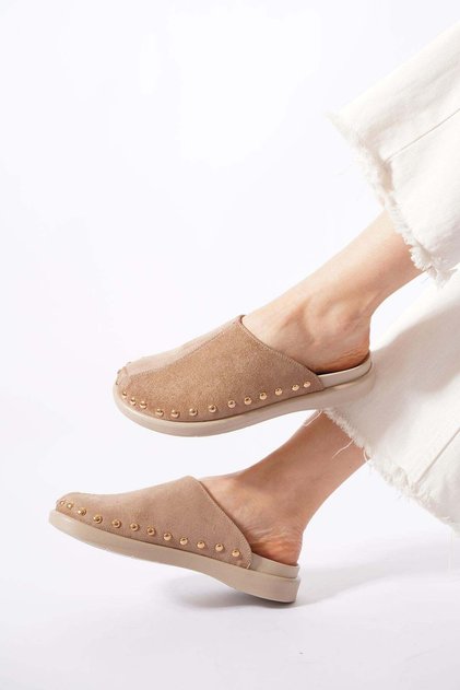Uteras Komle Troklu Women's Daily Slippers Beige Suede