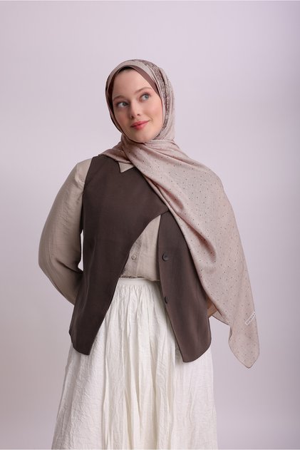 Lace Point Patterned Single-Sided Shawl - Brown Beige