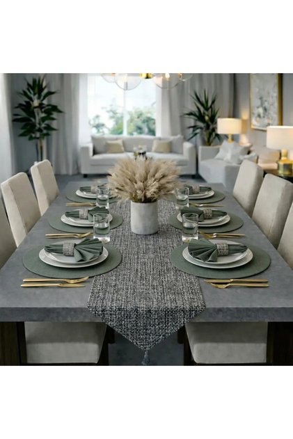American Service Set, New Season, 6 Khaki Supla Napkins, 6 Khaki Napkins, 6 Napkin Rings and Runner Cover Straw Tk1