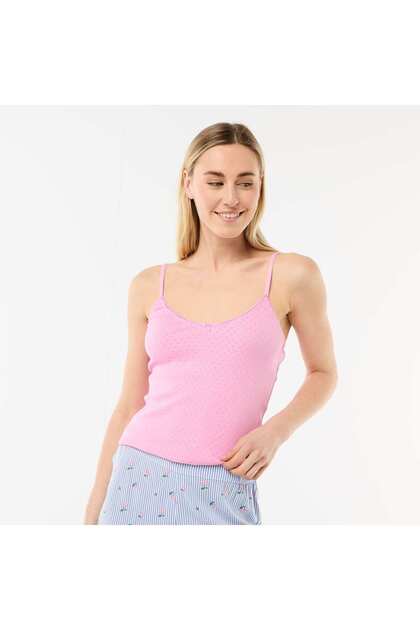 Solid Cotton Tank Top With Adjustable Spaghetti Straps Pink