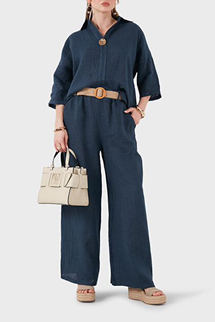 High Waist Wide Leg Belt Detailed Trousers Pants 5056821