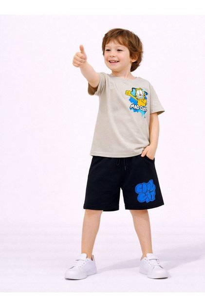 Boys' Garfi̇eld Patterned Cotton Shorts Set