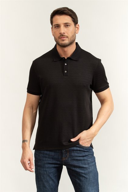 Ss Tonal Stripe Polo Erkek Polo Yaka T-Shirt Siyah