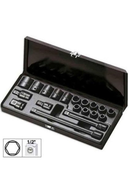 SET DE 14 TUBULARE DE IMPACT SCURTE 1/2" (19 PIESE), HEXAGONALE + ADAPTOARE Dim.:10,11,12,13,14,15,1