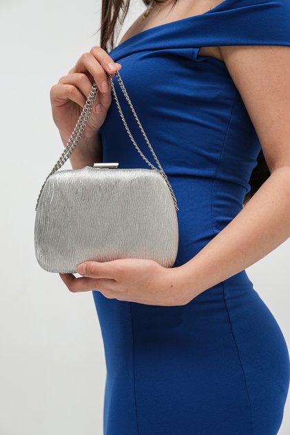 Silver Wavy Women's Wedding Evening Dress Event Clutch Bag